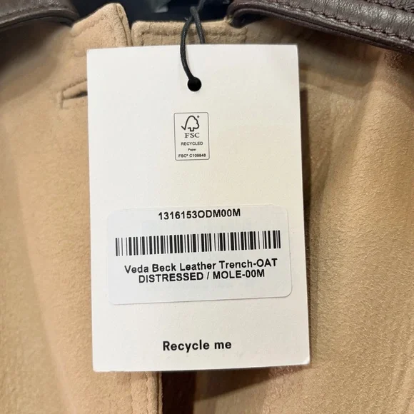 REFORMATION- Veda Beck Leather Oat Distressed Trench Coat- Women’s Medium. - Picture 5 of 10